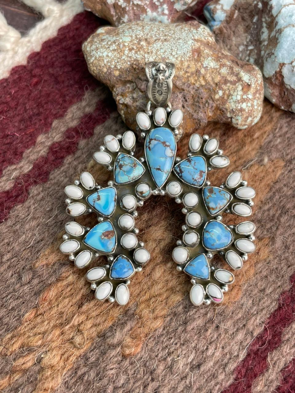 Handmade Sterling Silver Golden Hills with White Collection Pendant "Signed Nizhoni"