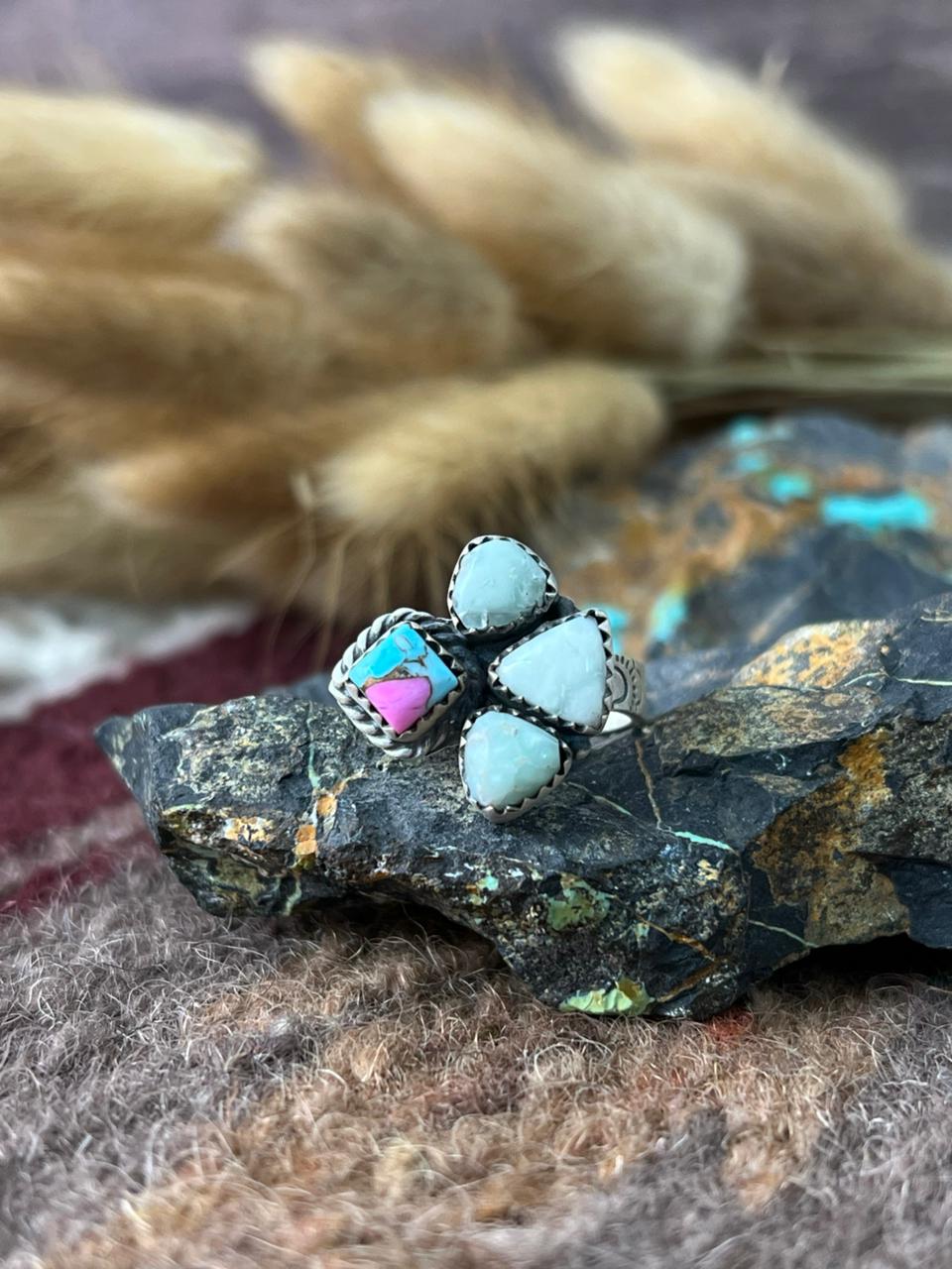 Handmade Sterling Silver Cotton Candy with Paloma Adjusatble Ring "Signed Nizhoni"