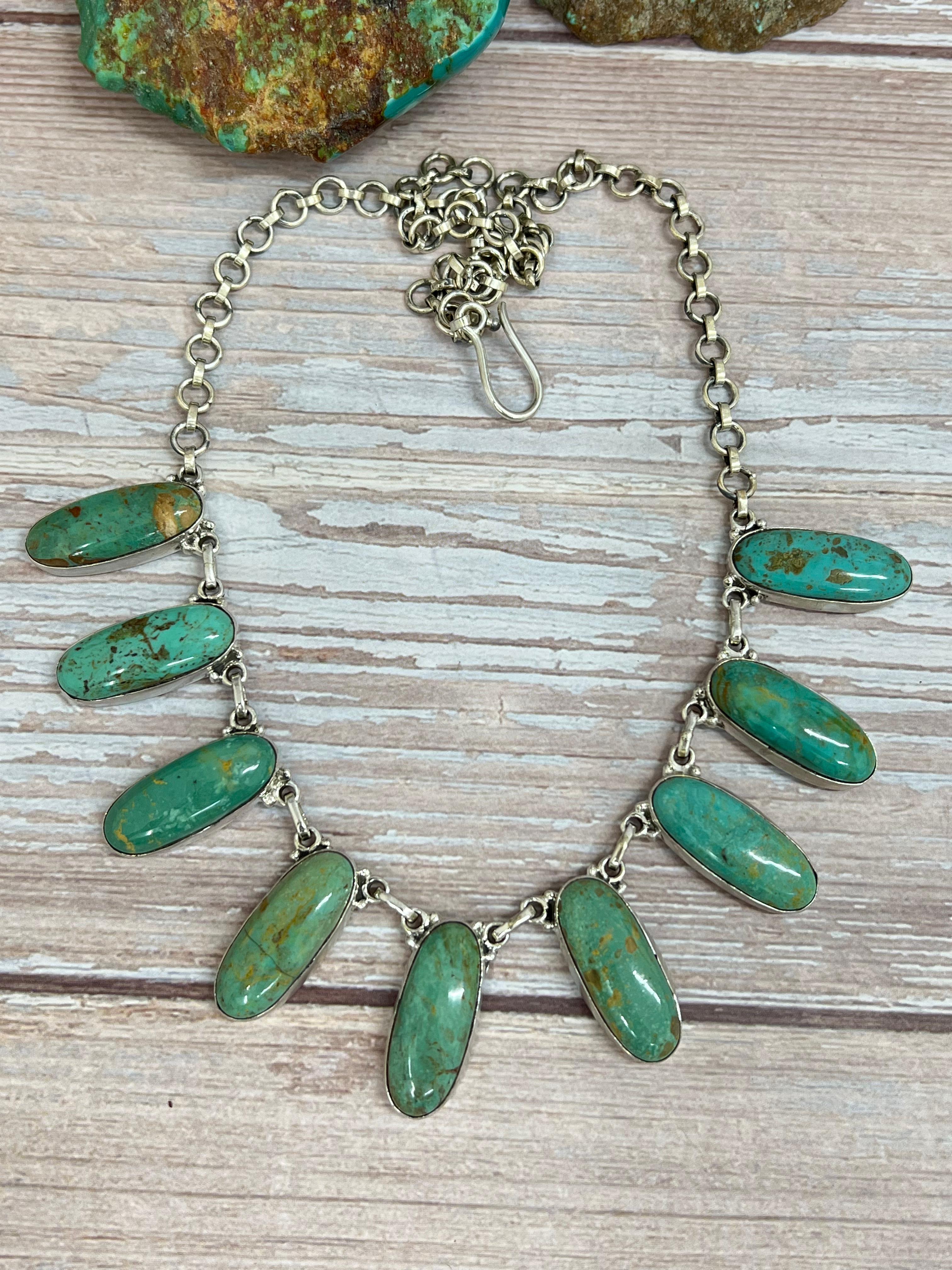 Handmade Sterling Silver Royston Turquoise Choker Necklace with Signed Nizhoni (1)