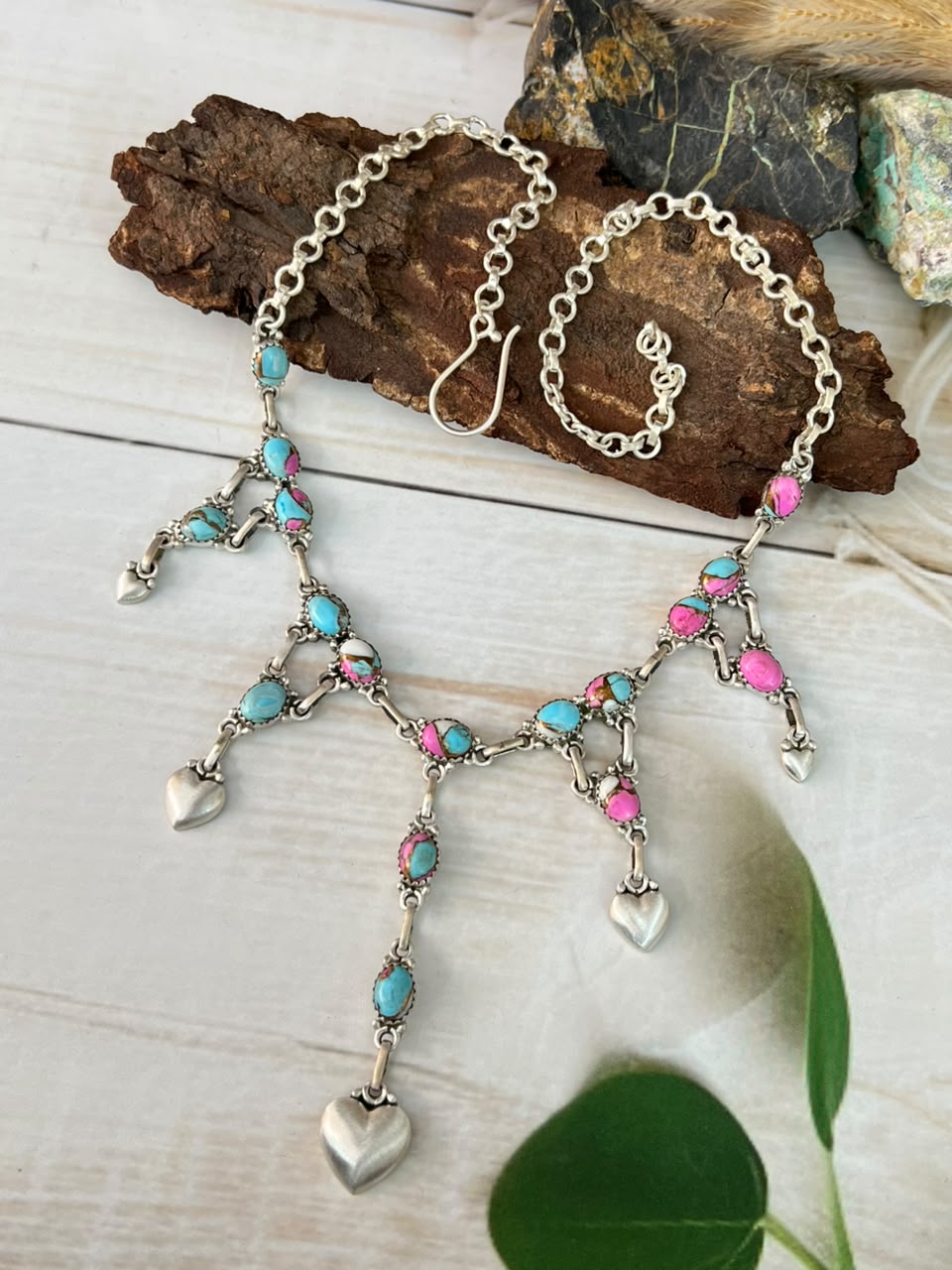 Handmade Sterling Silver Cotton Candy Heart Collection: Necklace Signed Nizhoni
