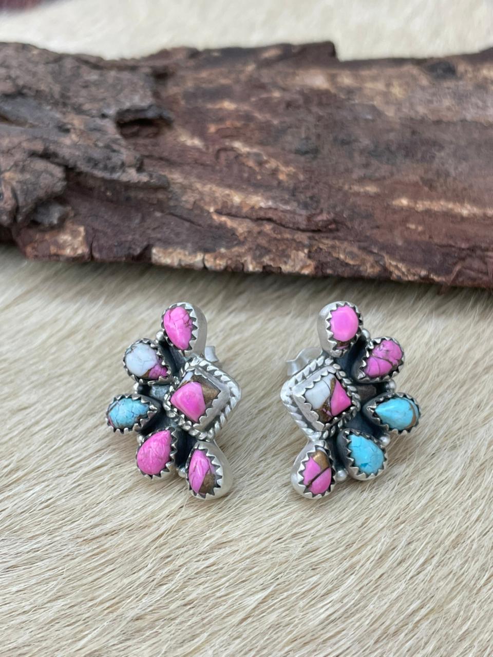 Handmade Sterling Silver Cotton Candy Studs Earrings "Signed Nizhoni"