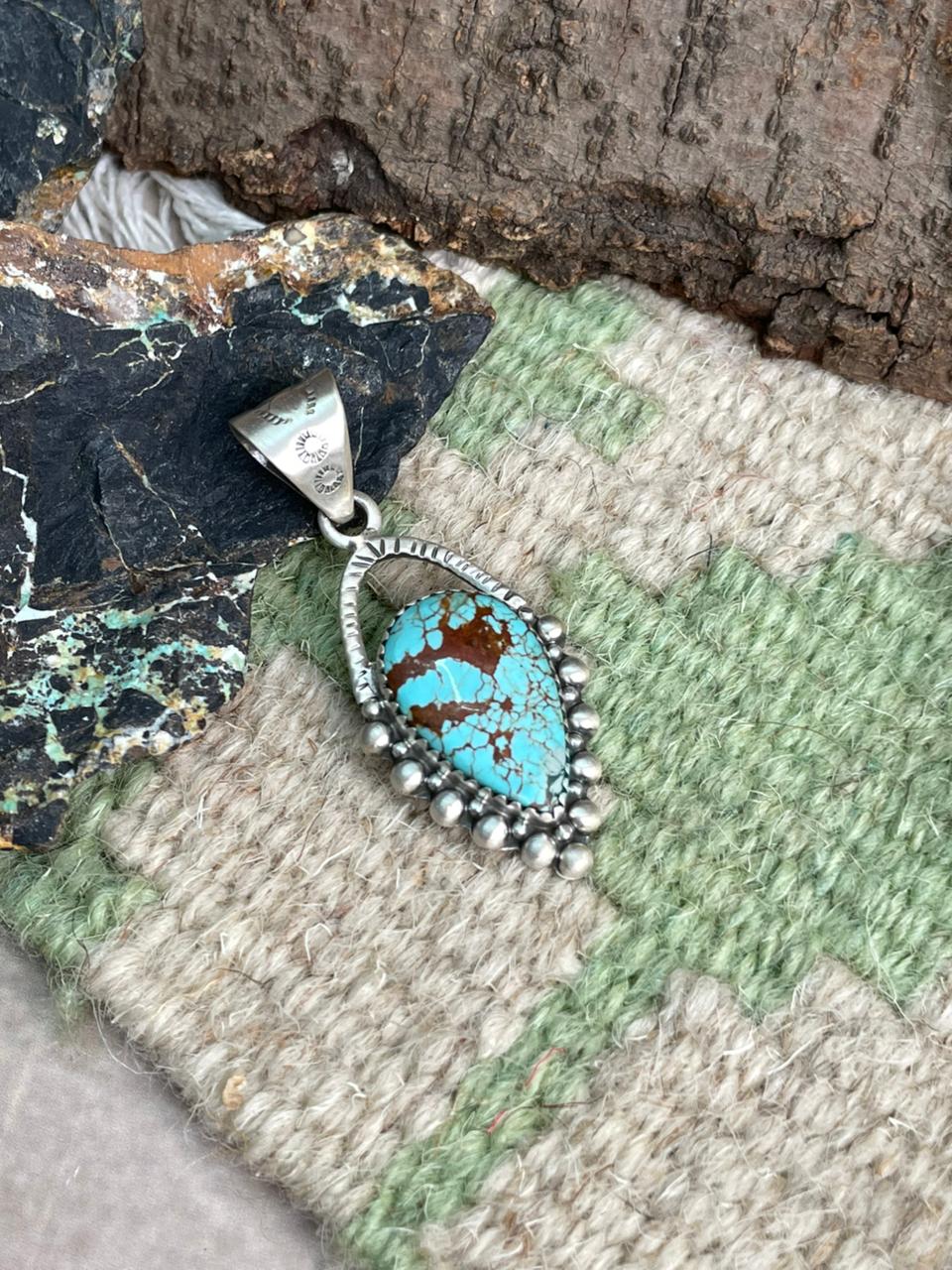Handmade Sterling Silver Number 8 Turquoise Pendant "Signed Nizhoni"