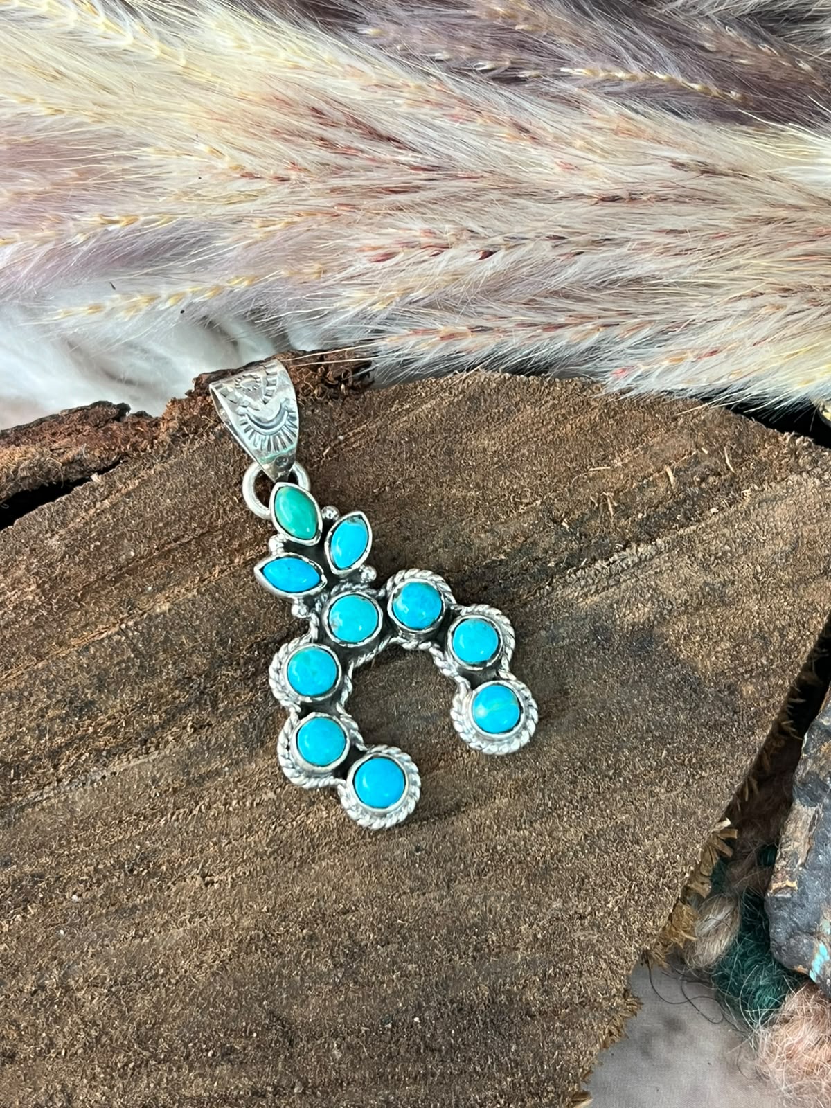 Handmade Sterling Silver Kingman Turquoise Naja Pendant Signed Nizhoni