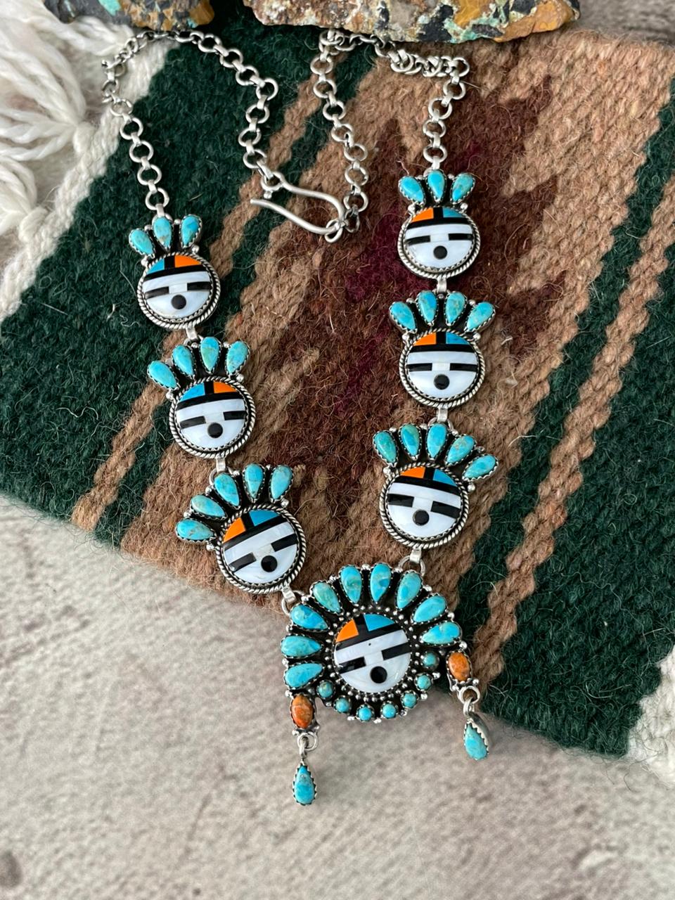 Handmade Sterling Silver Turquoise and MOP Necklace "Signed Nizhoni"