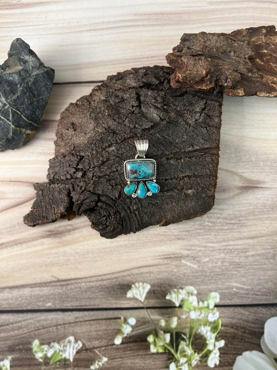 Handmade Sterling Silver Gem Silica Collection: Pendant Signed Nizhoni