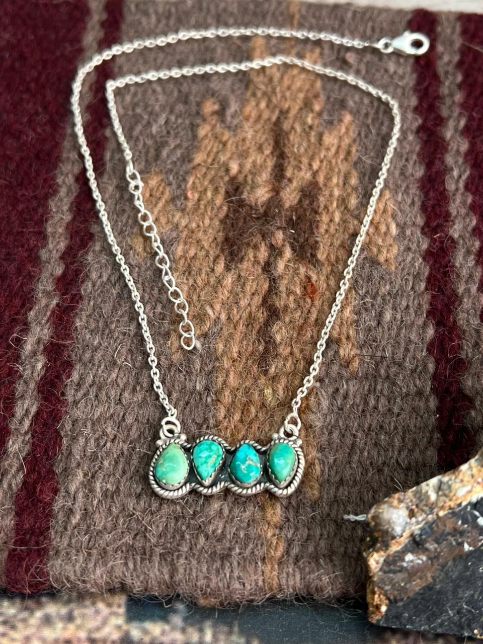 Handmade Sterling Silver Emerald Valley Turquoise Necklace "Signed Nizhoni"