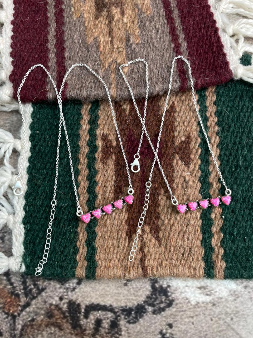 Handmade Sterling Silver Hot Pink Heart Necklace "Signed Nizhoni"