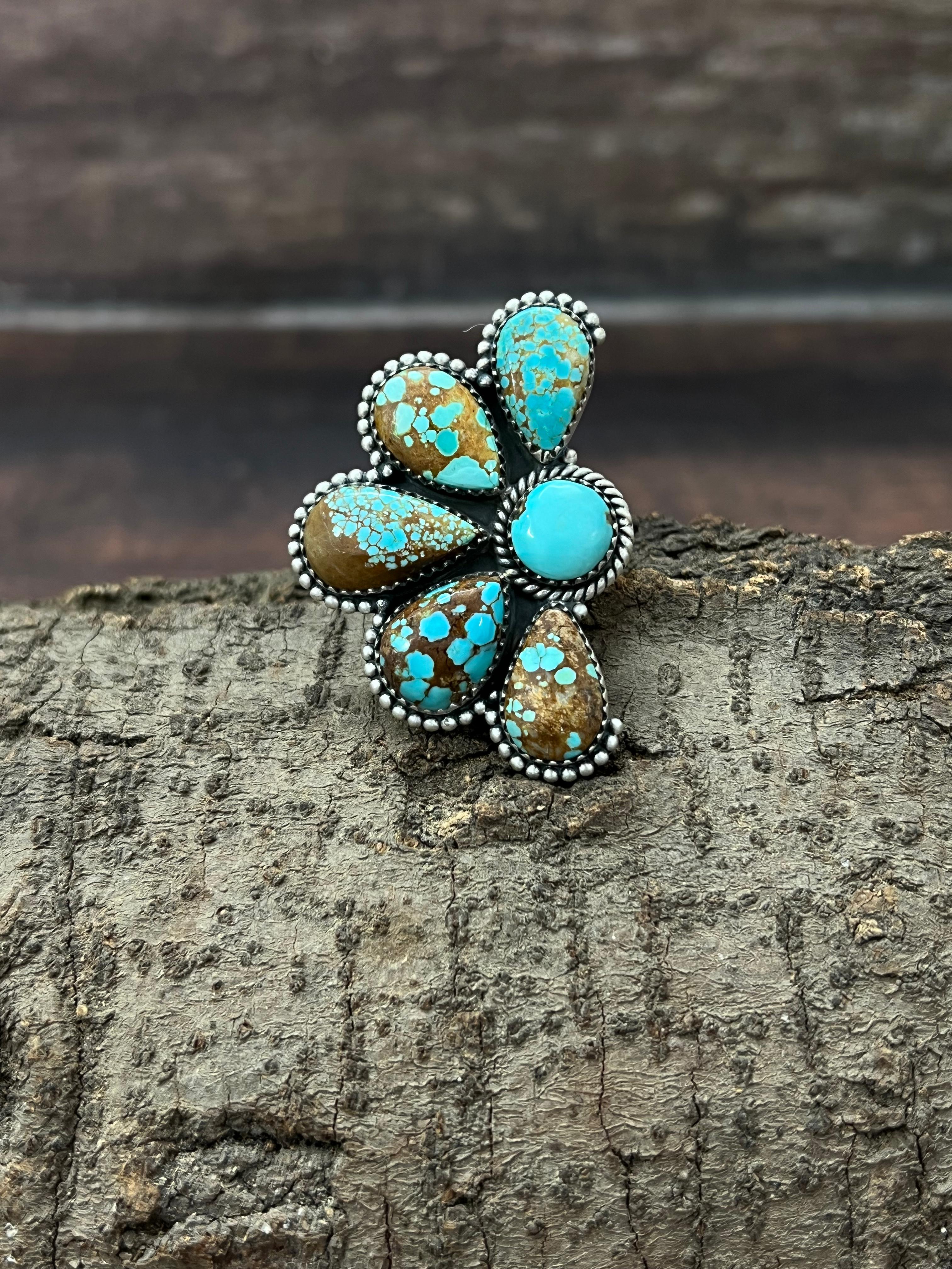 Handmade Sterling Silver Number 8 Turquoise Adjustable Ring with Signed Nizhoni