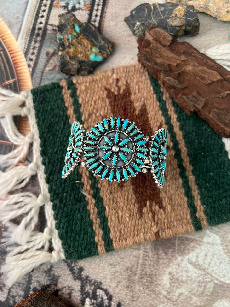 Handmade Sterling Silver Kingman Turquoise Cuff Bracelet Signed Nizhoni