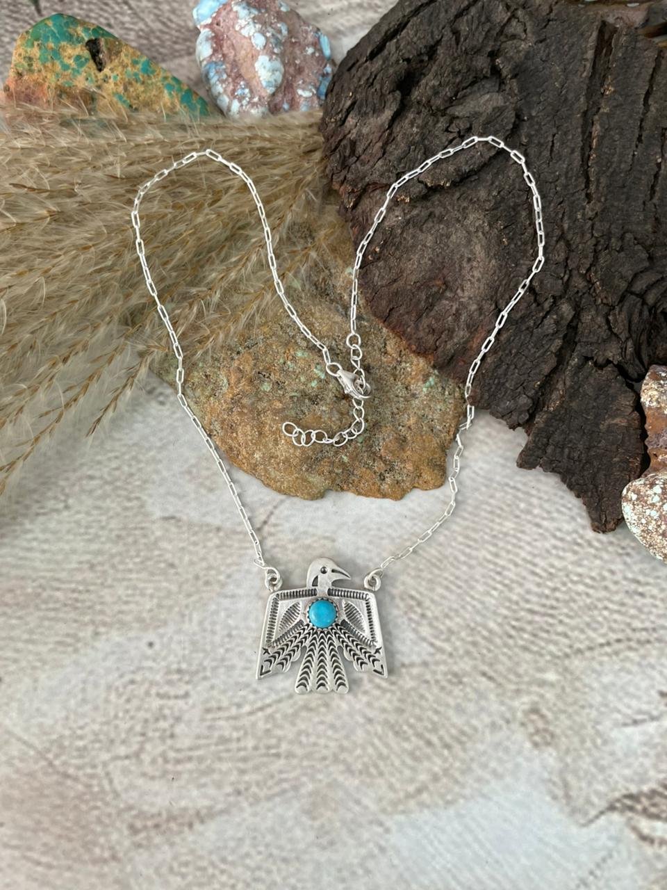 Handmade Sterling Silver Kingman Turquoise Necklace "Signed Nizhoni"