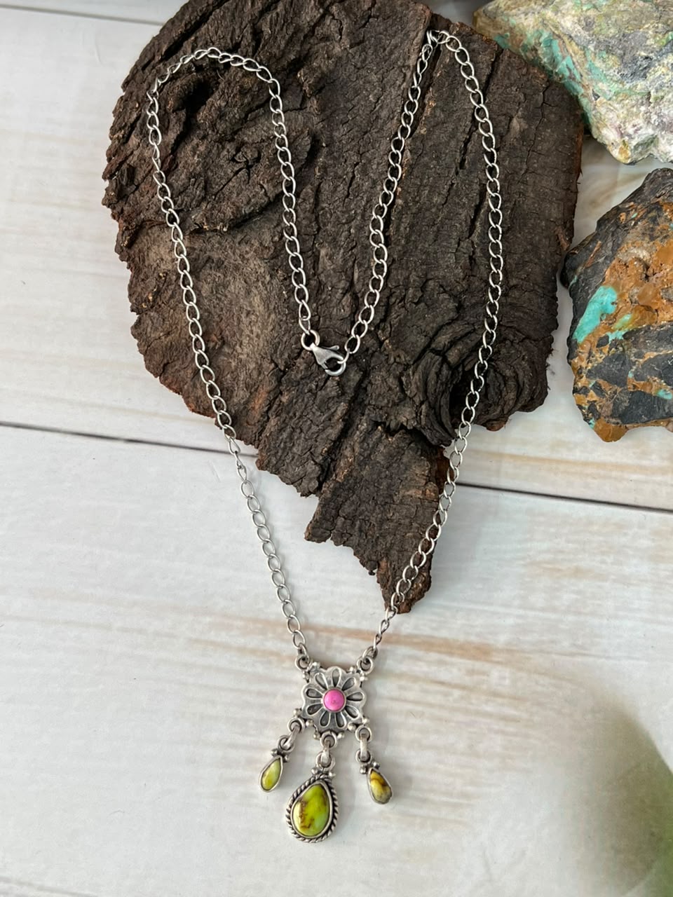 Handmade Sterling Silver Palomino Turquoise with Cotton Candy Necklace Signed Nizhoni