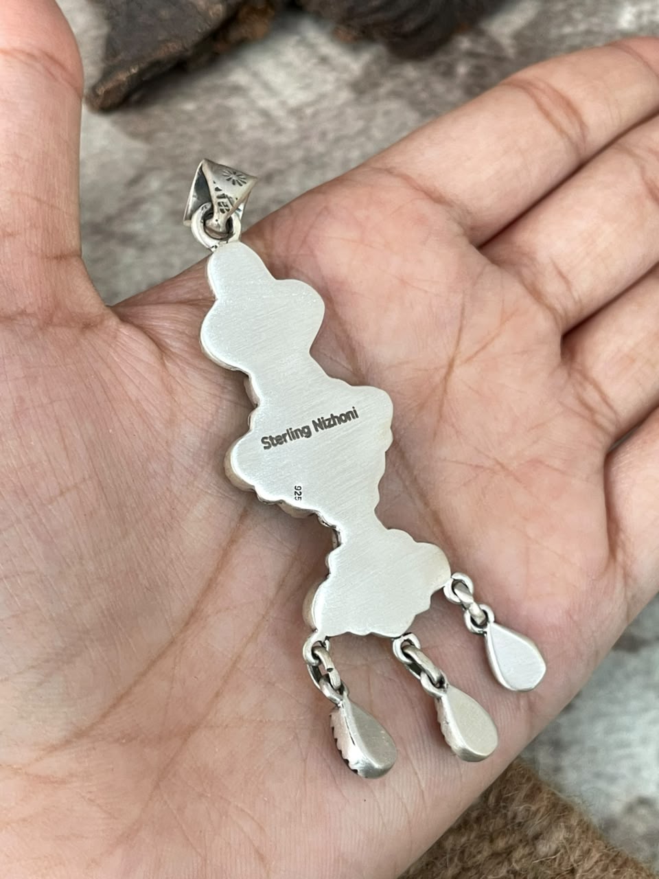 Handmade Sterling Silver White Buffalo Pendant Signed Nizhoni