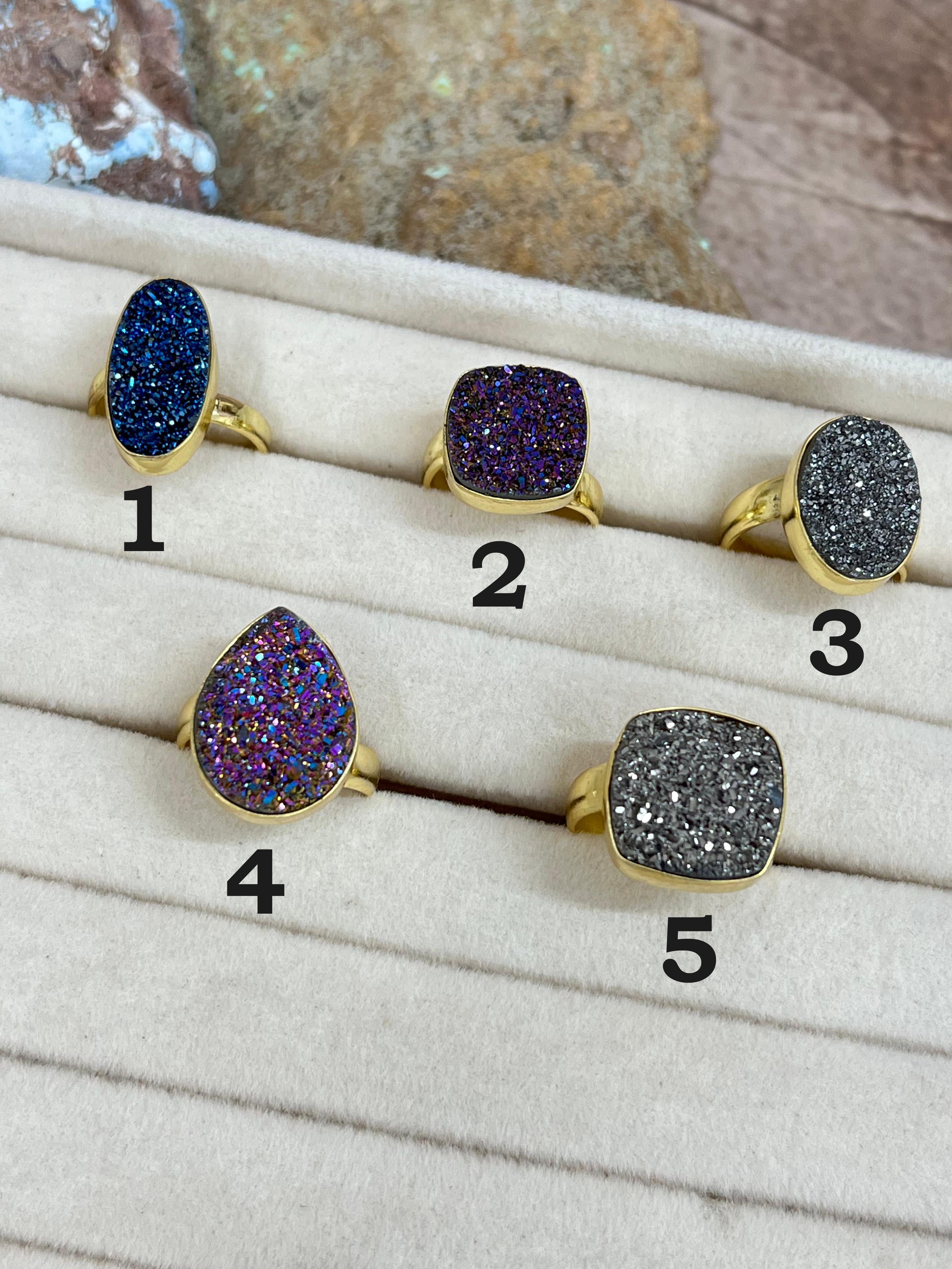“The Boho Collection” Handmade Natural Druzy Adjustable Ring- 3 Colors