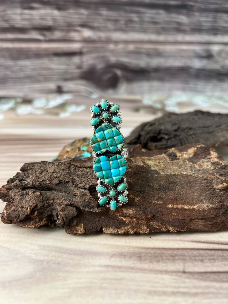 Handmade Sterling Silver Kingman Turquoise Cobble Stone Adjustable Ring Signed Nizhoni
