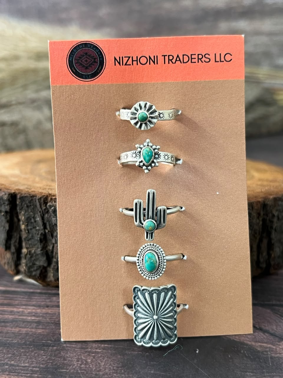 Handmade Sterling Silver Kingman Turquoise Adjustable Ring Card