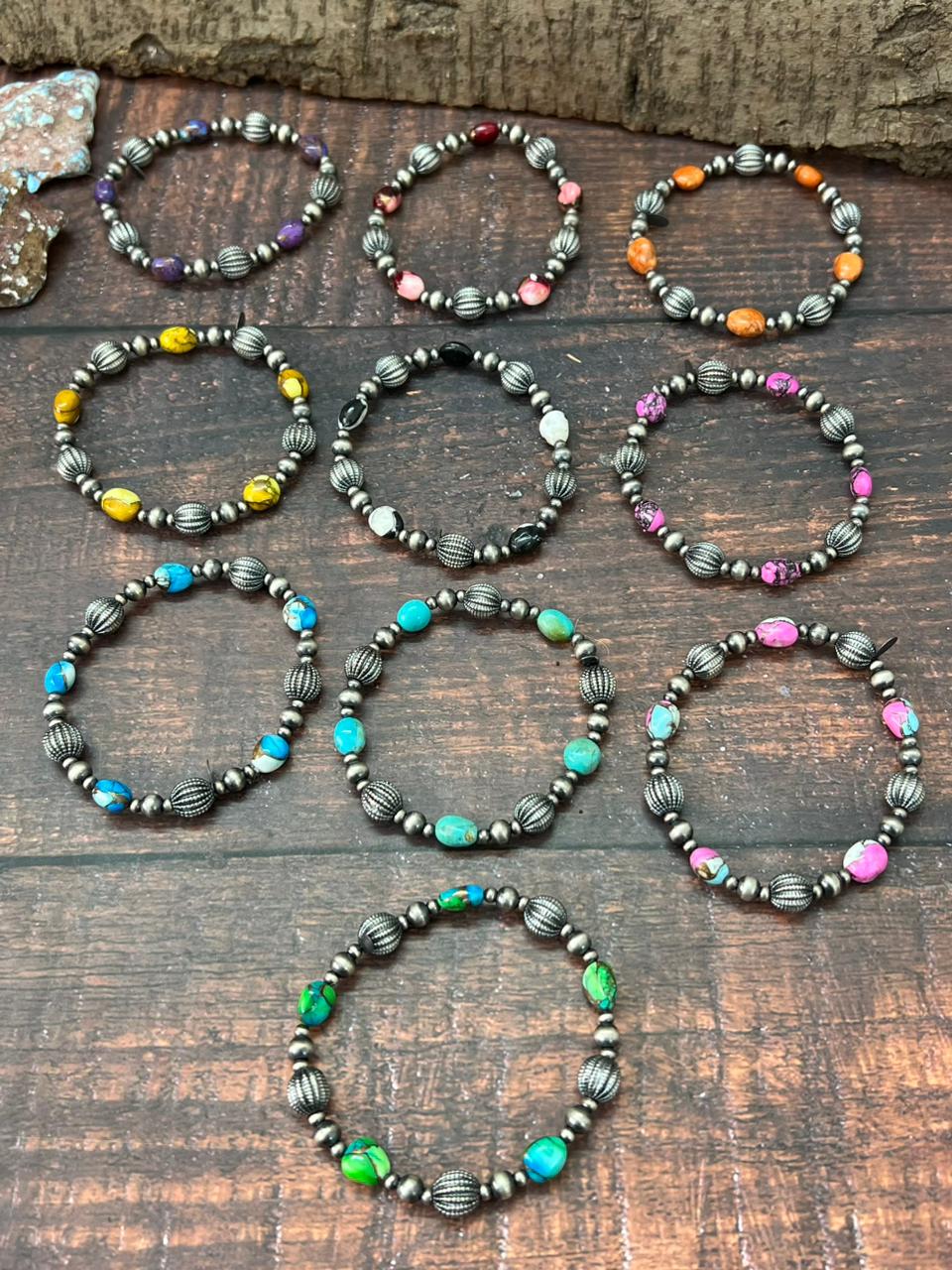 Handmade Sterling Silver Multi Stones Beaded Bracelet