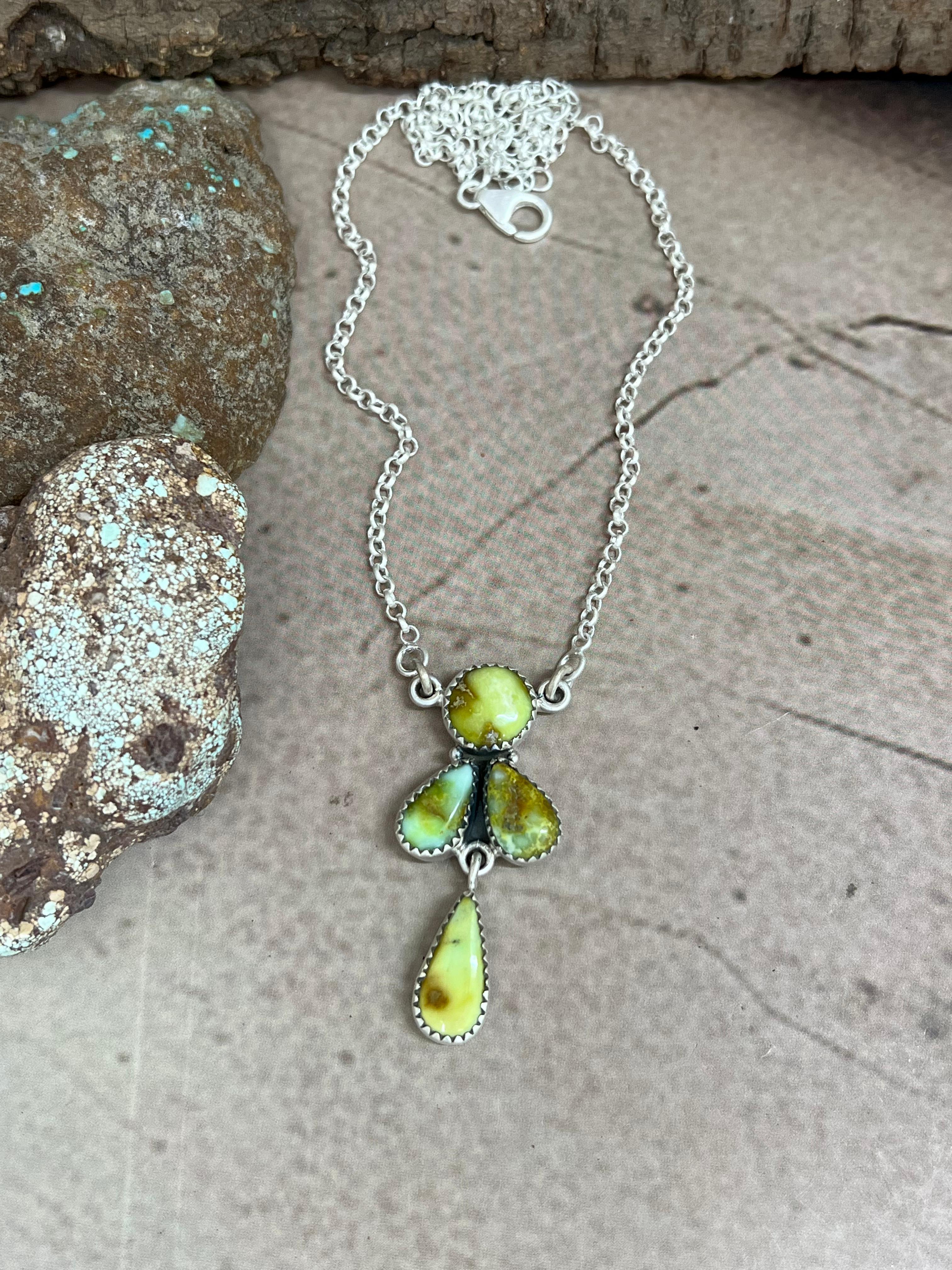 Handmade Sterling Silver Palomino Turquoise Necklace with Signed Nizhoni