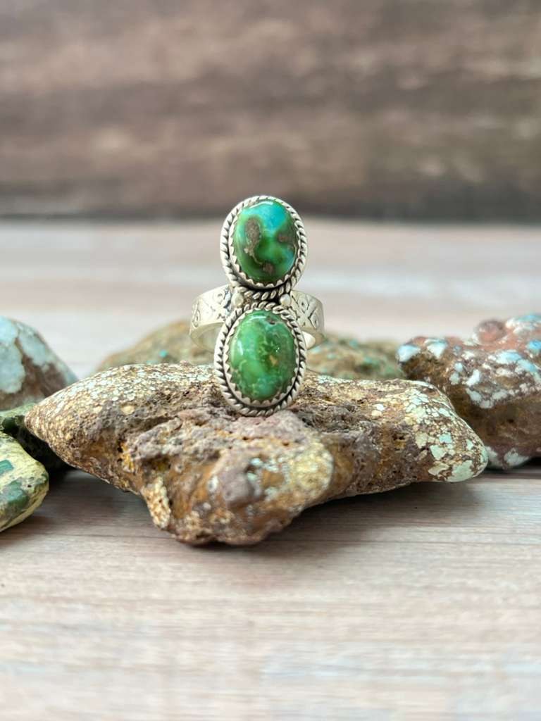 Handmade Sterling Silver Kingman Turquoise Adjustable Ring "Signed Nizhoni"