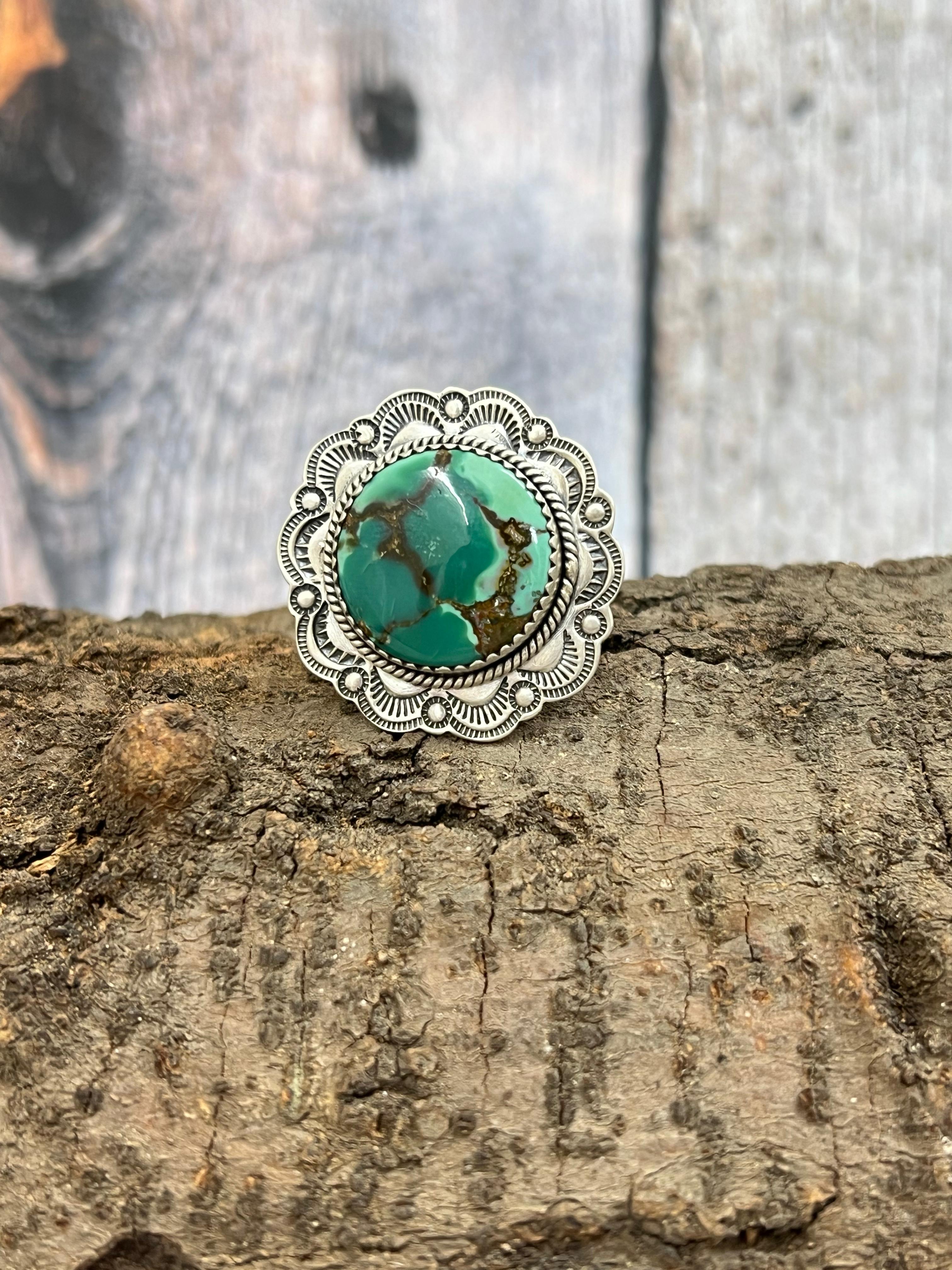 Handmade Sterling Silver Hardy Pit Adjustable Ring with Signed Nizhoni