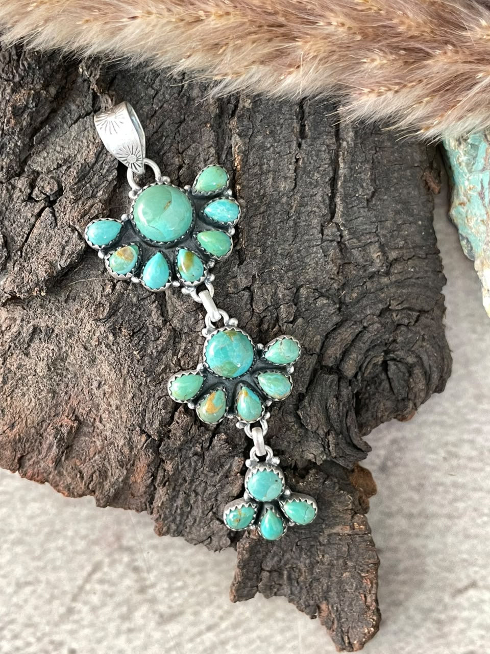 Handmade Sterling Silver Kingman Turquoise Pendant Signed Nizhoni