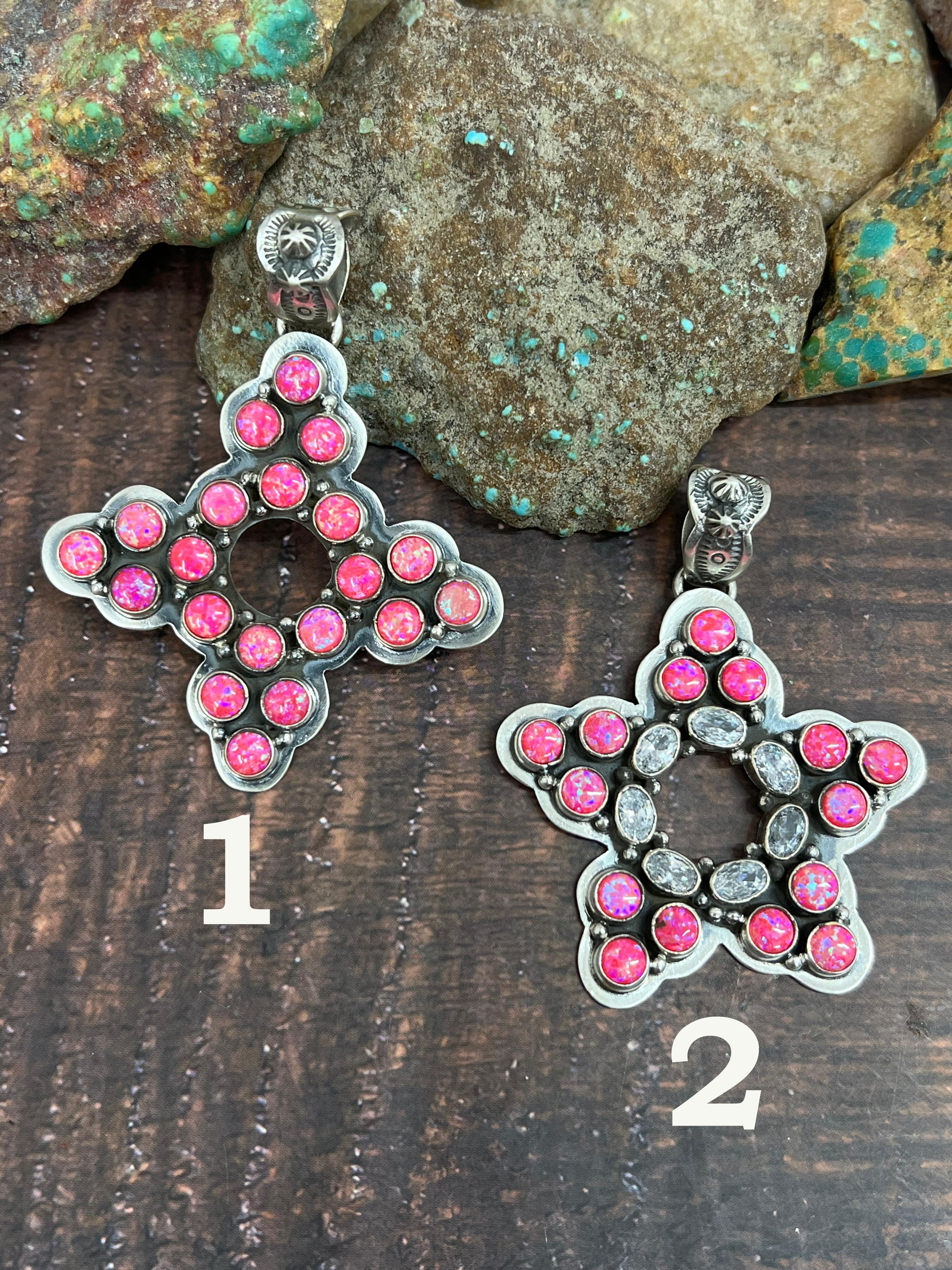 Handmade Sterling Silver Hot Pink with CZ Star Pendant, Signed Nizhoni