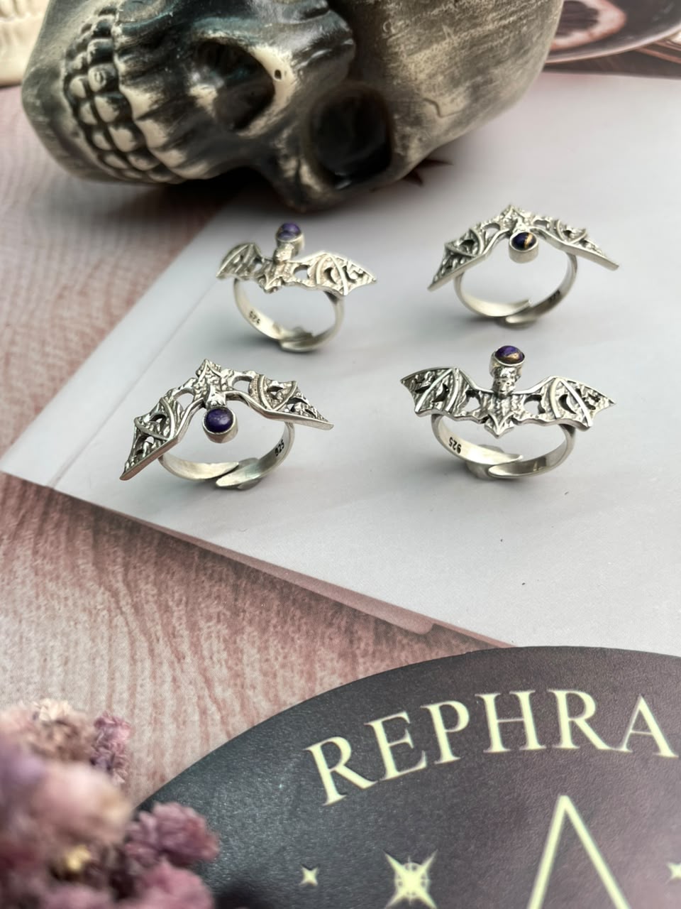 Handmade Sterling Silver Grape Dahlia Halloween Collection: Adjustable Ring Signed Nizhoni