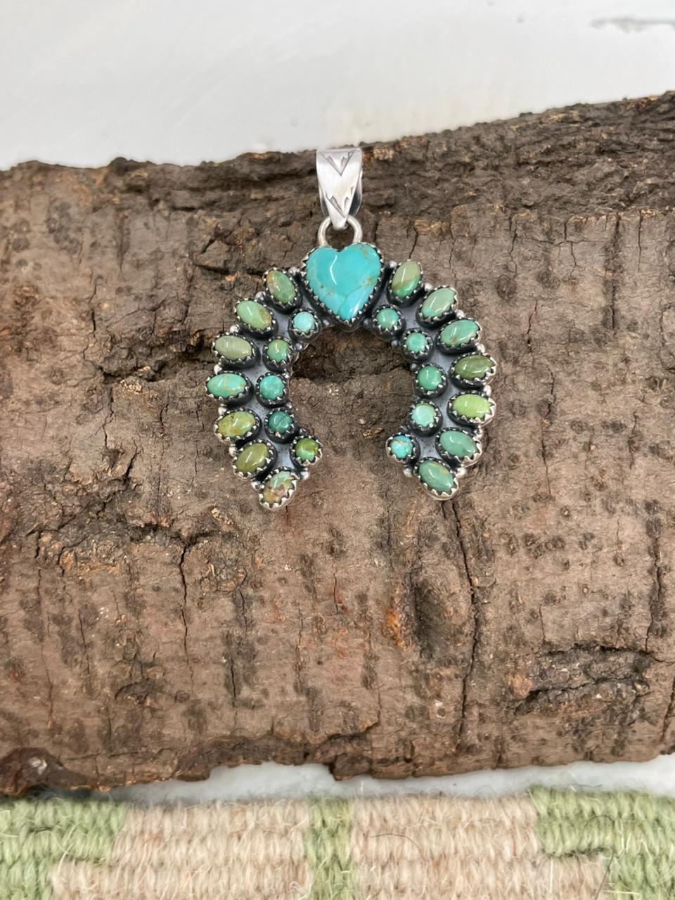 Handmade Sterling Silver Kingman Turquoise Naja Pendant "Signed Nizhoni"