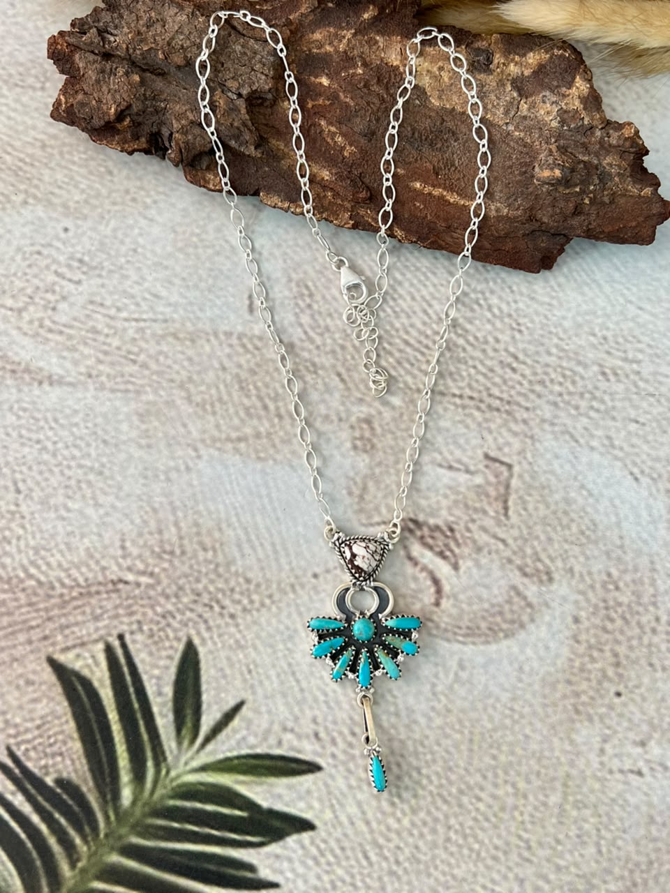 Handmade Sterling Silver Kingman Turquoise with Wildhorse Magnesite Necklace Signed Nizhoni