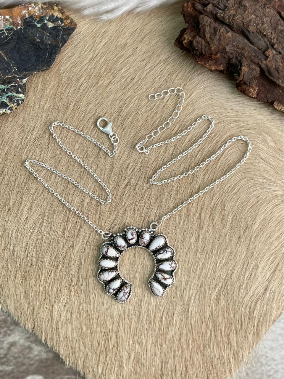 Handmade Sterling Silver Wildhorse Magnesite Naja Necklace "Signed Nizhoni"