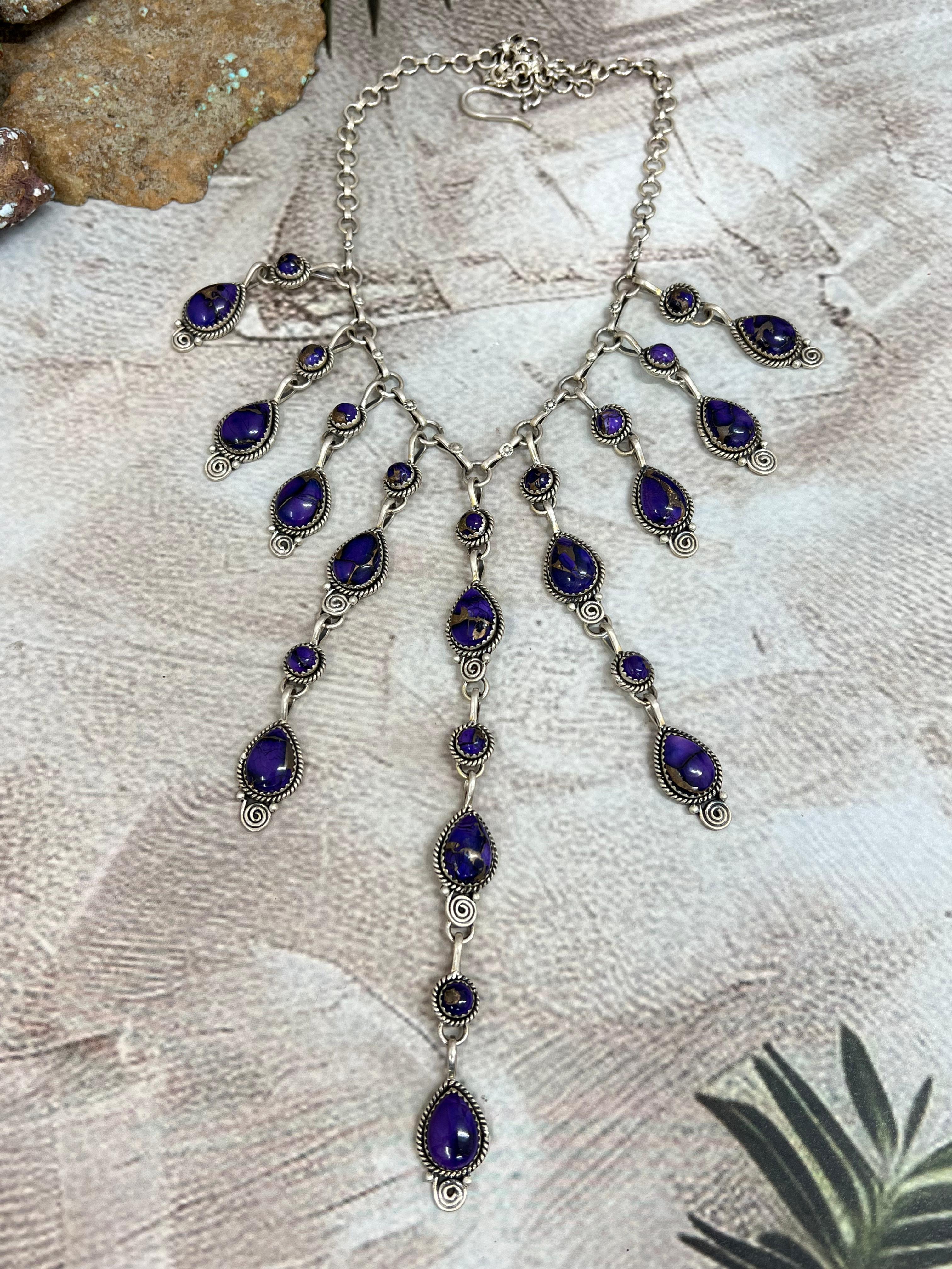 Handmade Sterling Silver Grape Dahlia Necklace with Signed Nizhoni