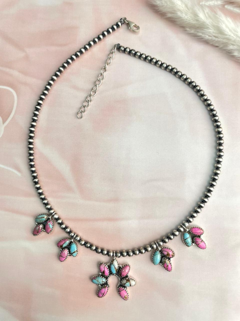 Handmade Sterling Silver Cotton Candy Beaded Necklace "Signed Nizhoni"