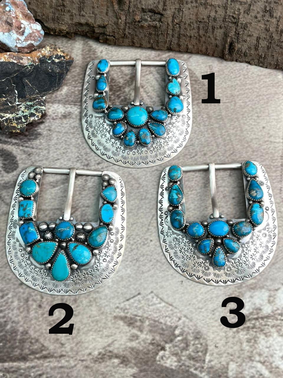 Handmade Sterling Silver Arizona Blue Turquoise Buckle "Signed Nizhoni"