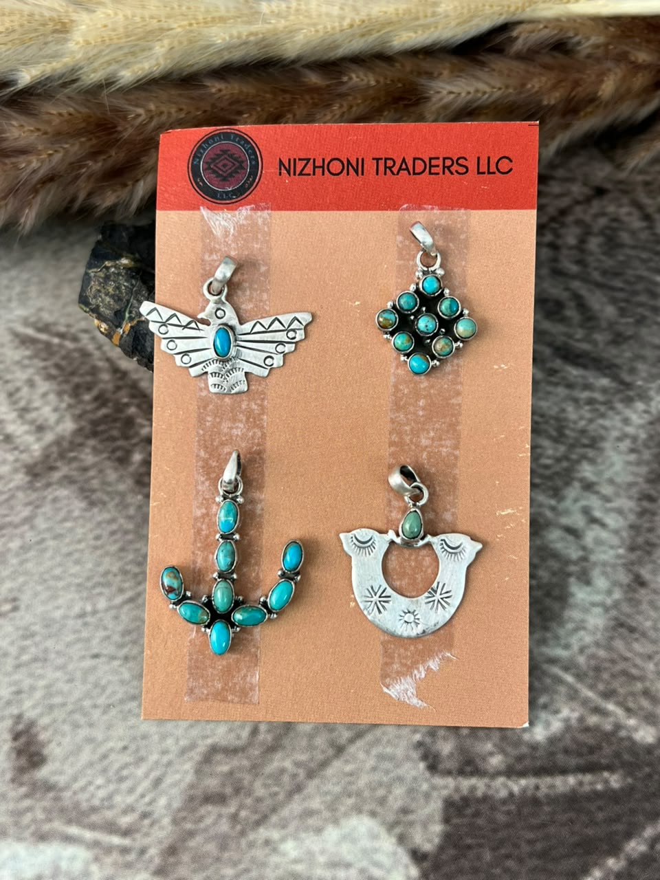 Handmade Sterling Silver Kingman Turquoise Pendant Card