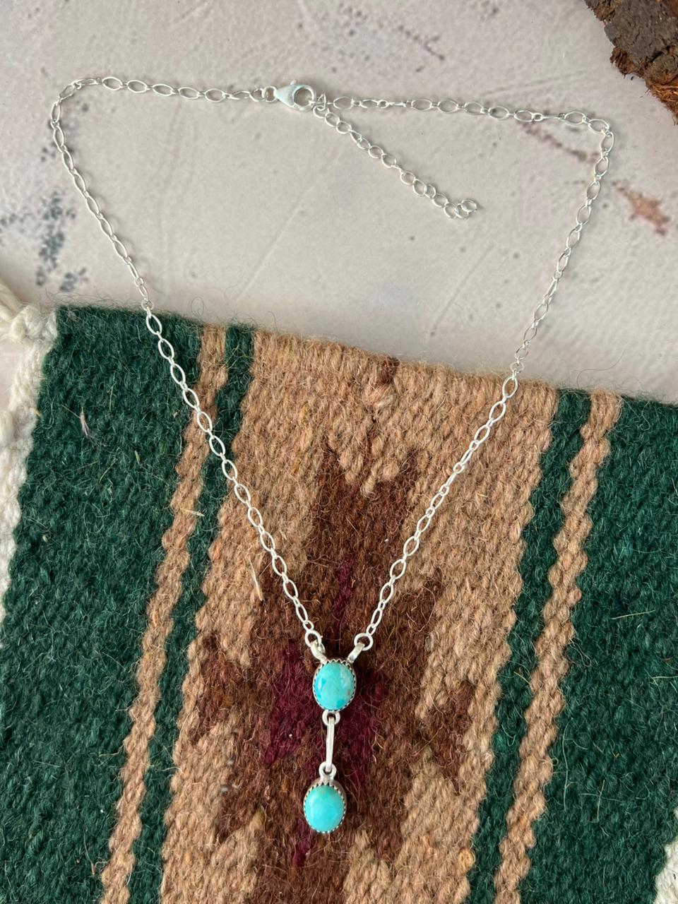 Handmade Sterling Silver Kingman Turquoise Necklace Signed Nizhoni