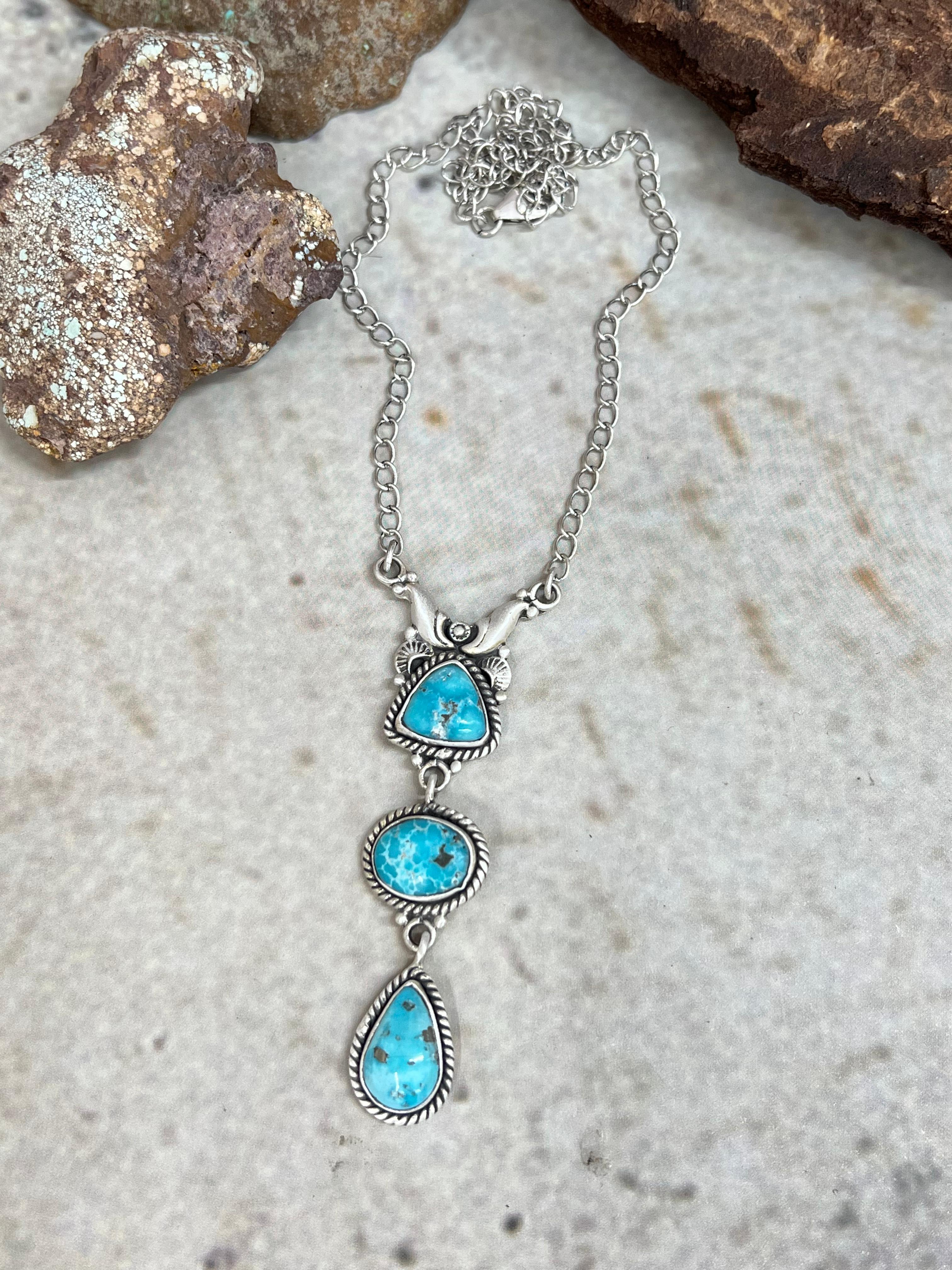 Handmade Sterling Silver White Water Turquoise Necklace Signed Nizhoni
