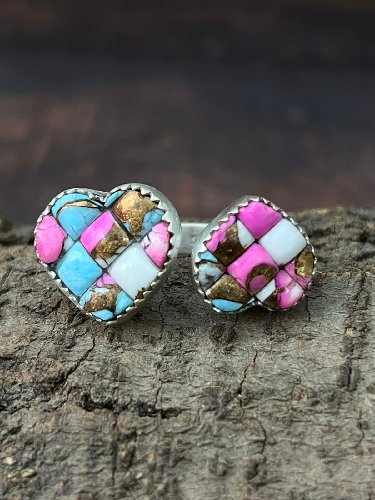 Handmade Sterling Silver Cotton Candy Heart Shape Adjustable Ring "Signed Nizhoni"