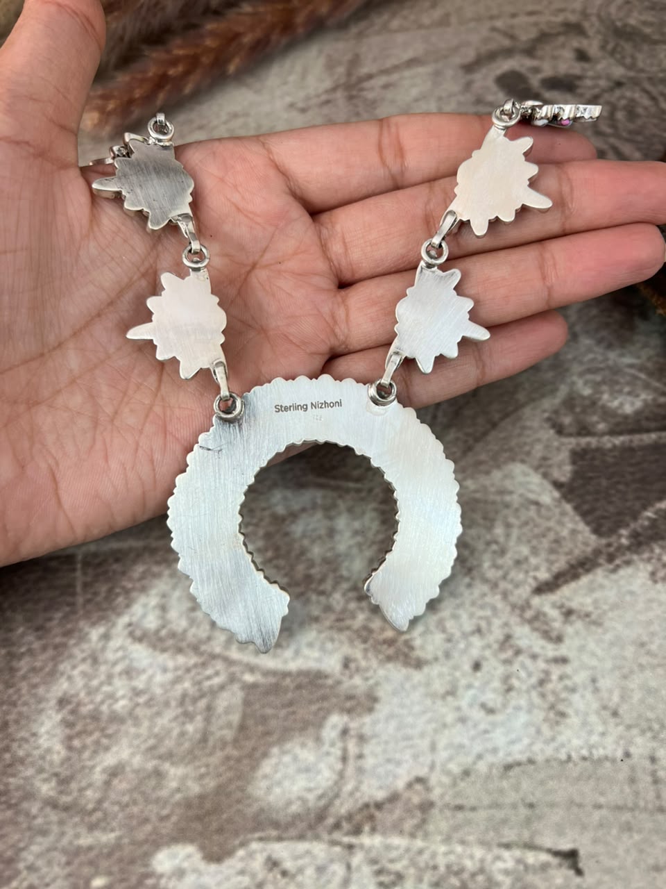 Handmade Sterling Silver Cotton Candy Naja Necklace Signed Nizhoni