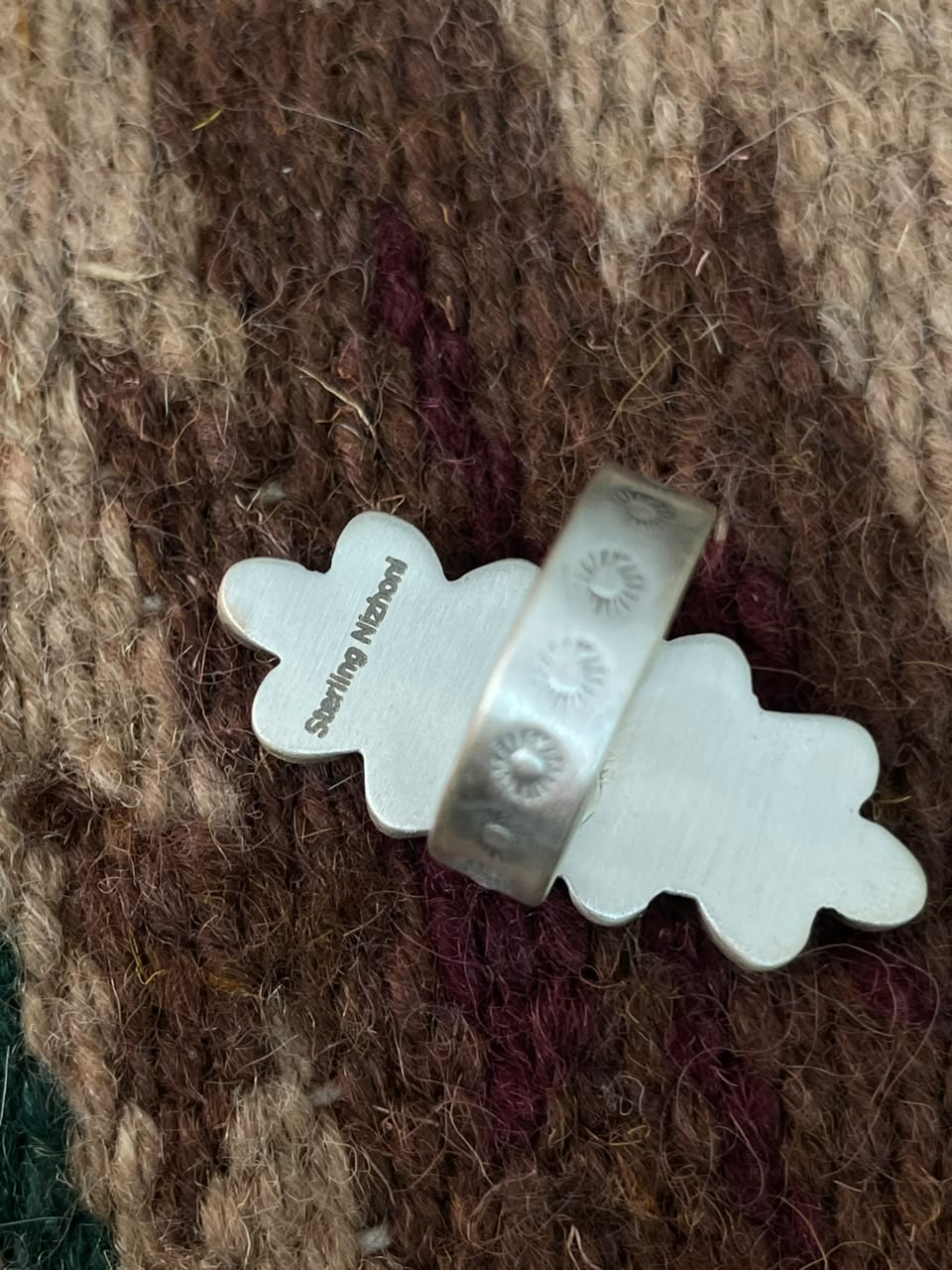 Handmade Sterling Silver Orange Mojave with Kingman Turquoise Adjustable Ring Signed Nizhoni