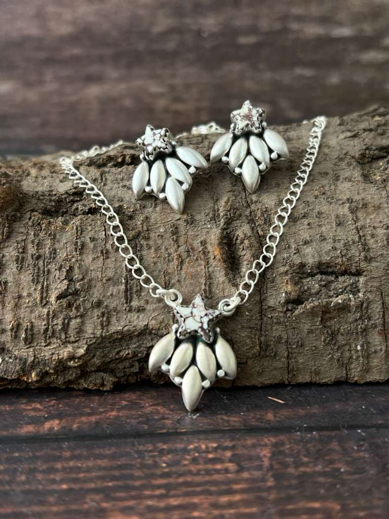 Handmade Sterling Silver Wildhorse Necklace Earrings Set "Signed Nizhoni"