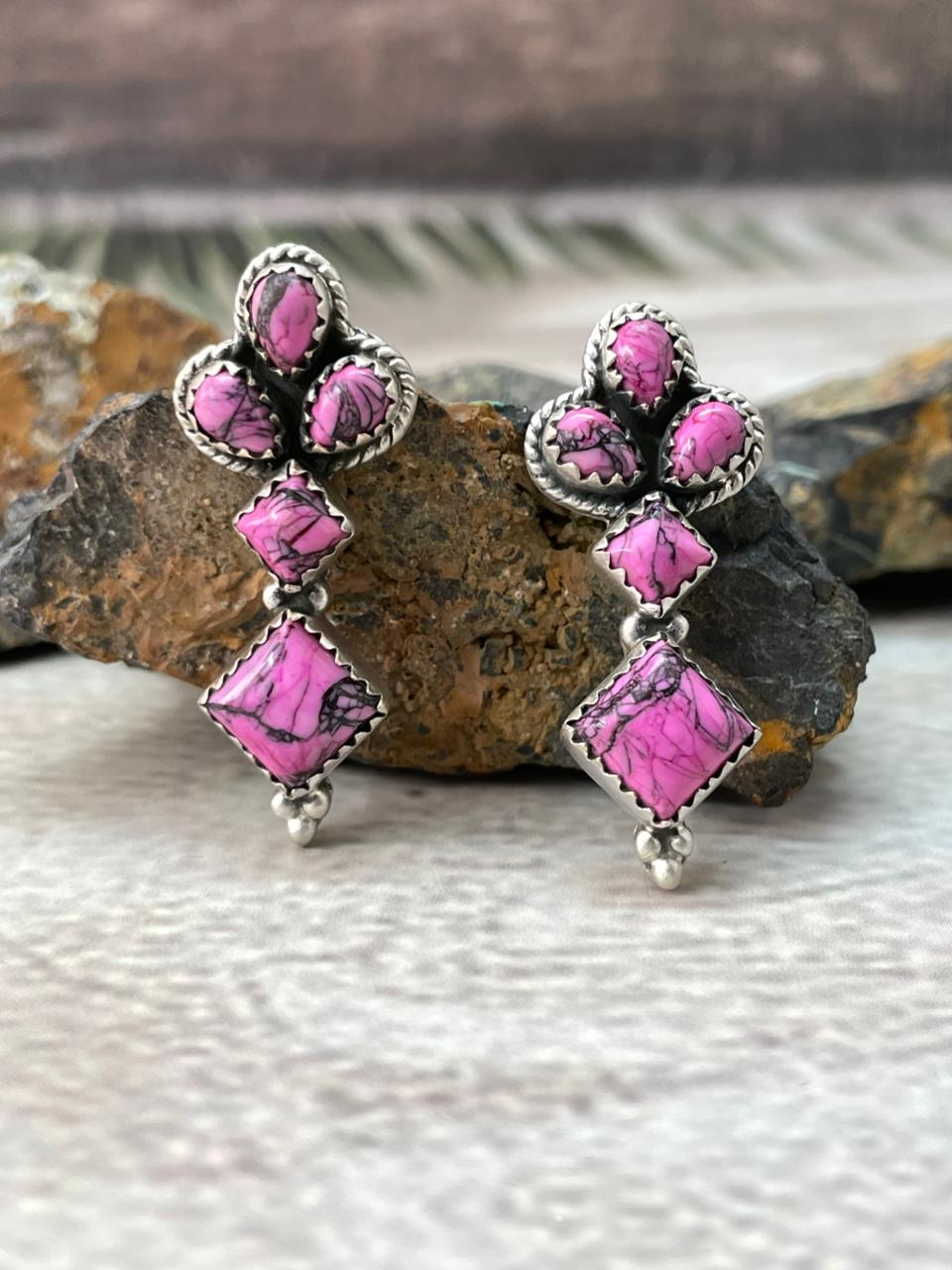 Handmade Sterling Silver Cherry Blossom Post Earrings "Signed Nizhoni"