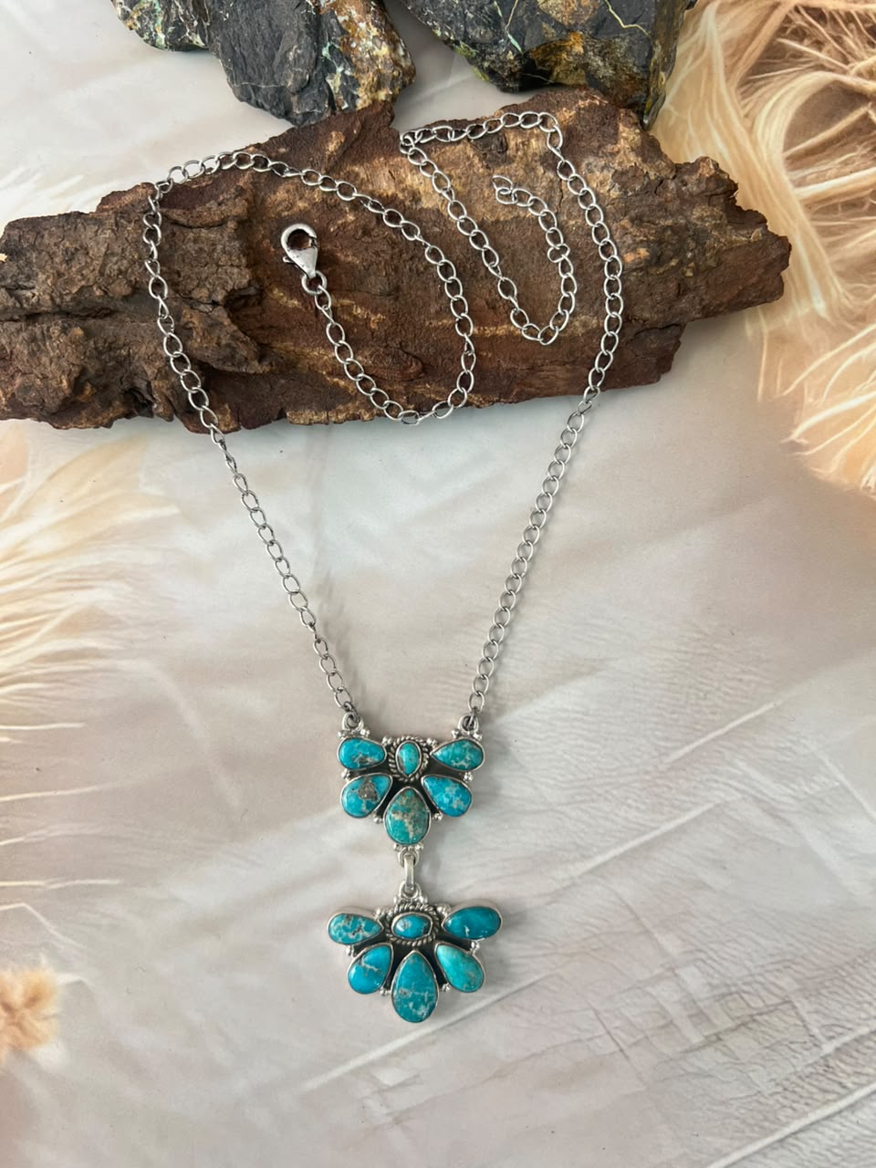 Handmade Sterling Silver White Water Turquoise Necklace Signed Nizhoni