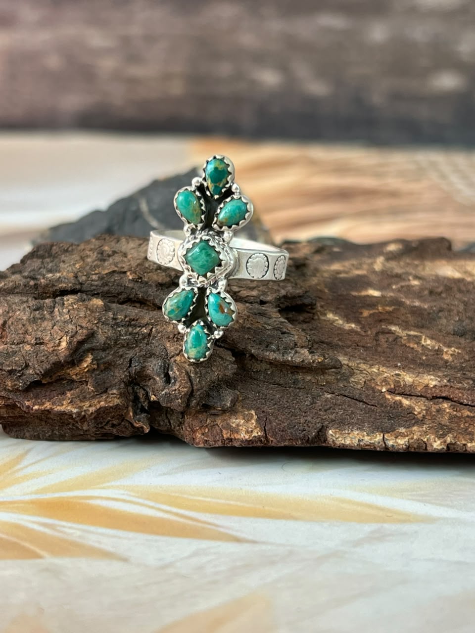 Handmade Sterling Silver Kingman Turquoise Adjustable Ring Signed Nizhoni