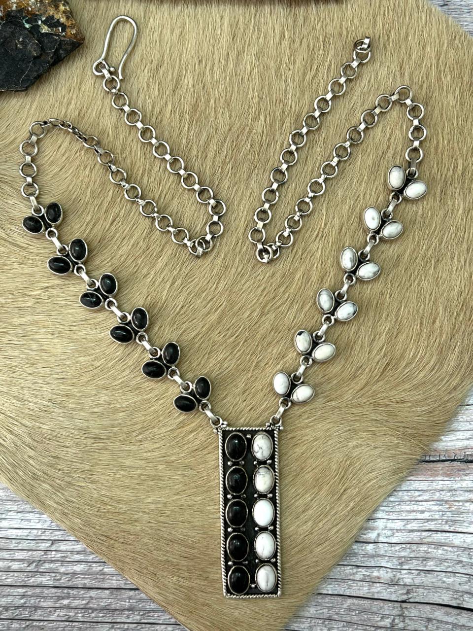 Handmade Sterling Silver White Buffalo Necklace "Signed Nizhoni"