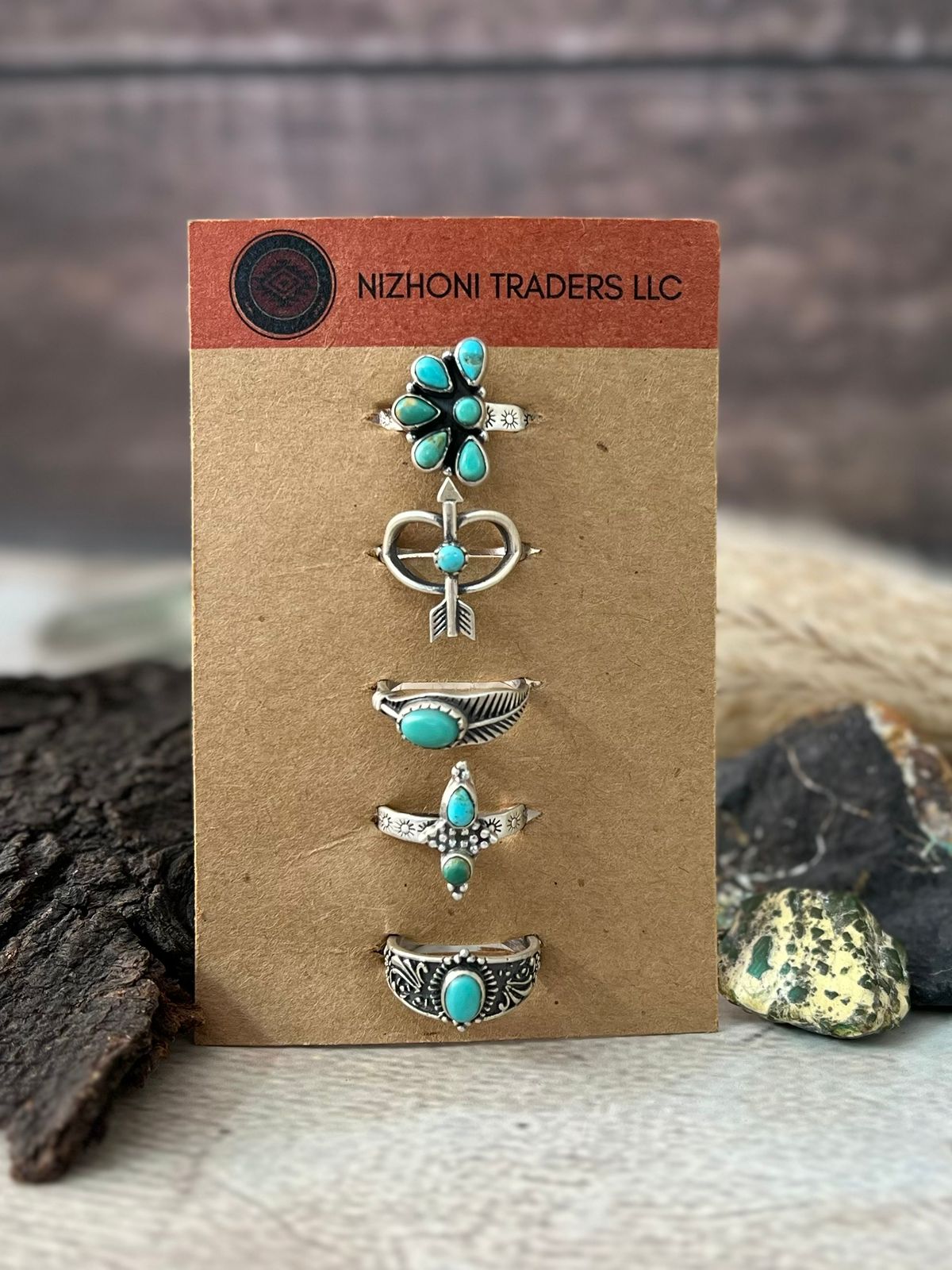Handmade Sterling Silver Kingman Turquoise Adjustable Ring Card
