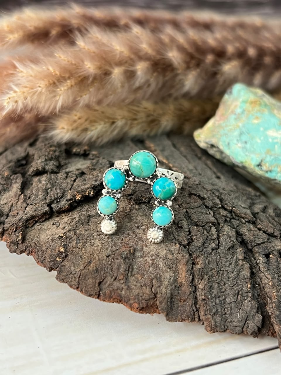 Handmade Sterling Silver Kingman Turquoise Adjustable Naja Ring Signed Nizhoni