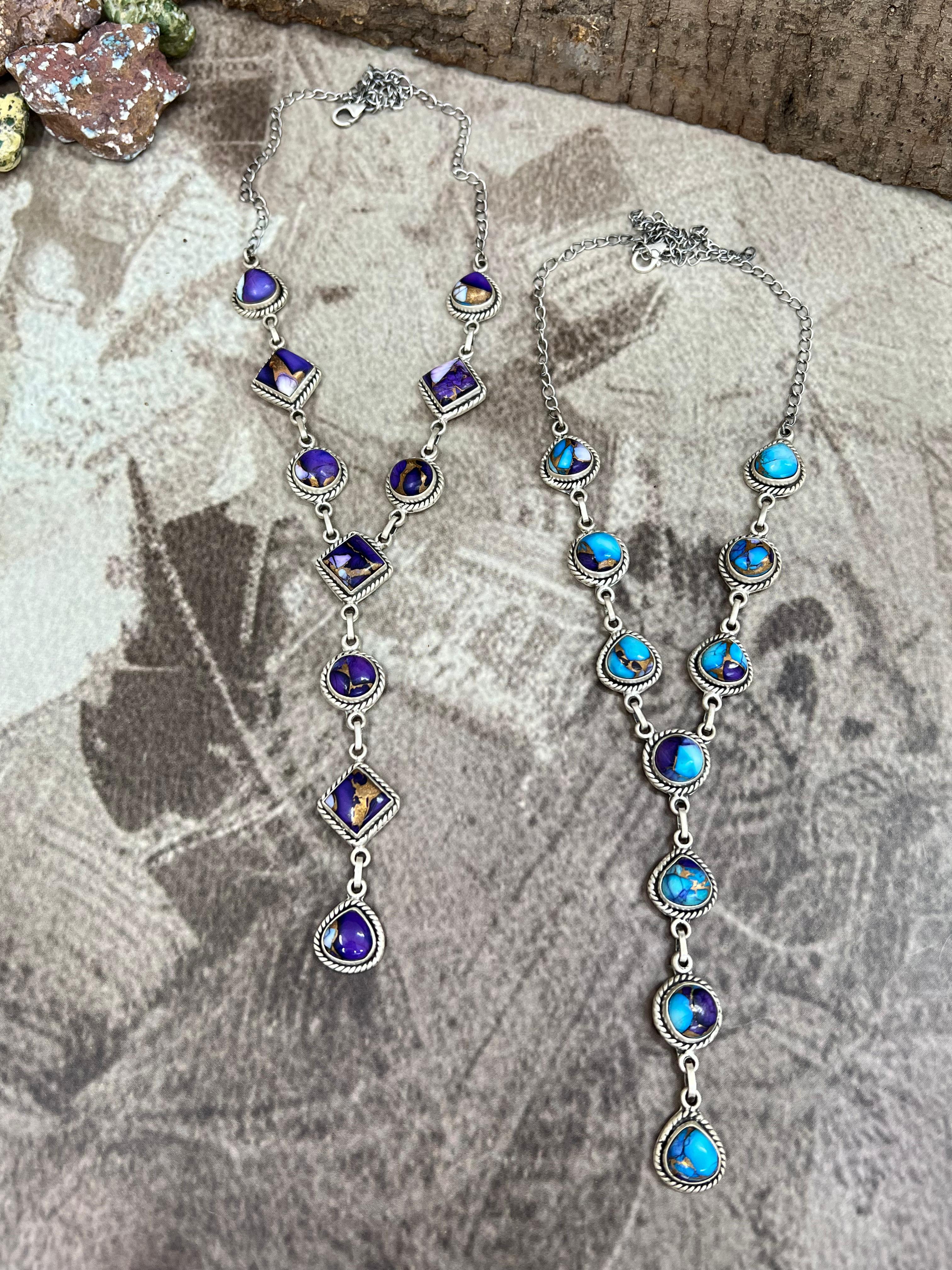 Handmade Sterling Silver Purple Ice Rose Dahlia, Purple Blue Ice Rose Dahlia Necklace, Signed Nizhoni