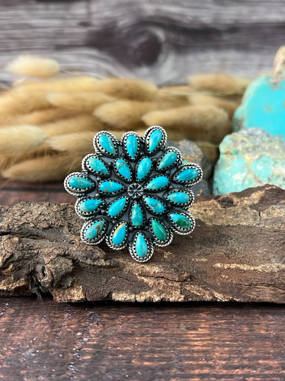 Handmade Sterling Silver Kingman Turquoise Adjustable Ring Signed Nizhoni