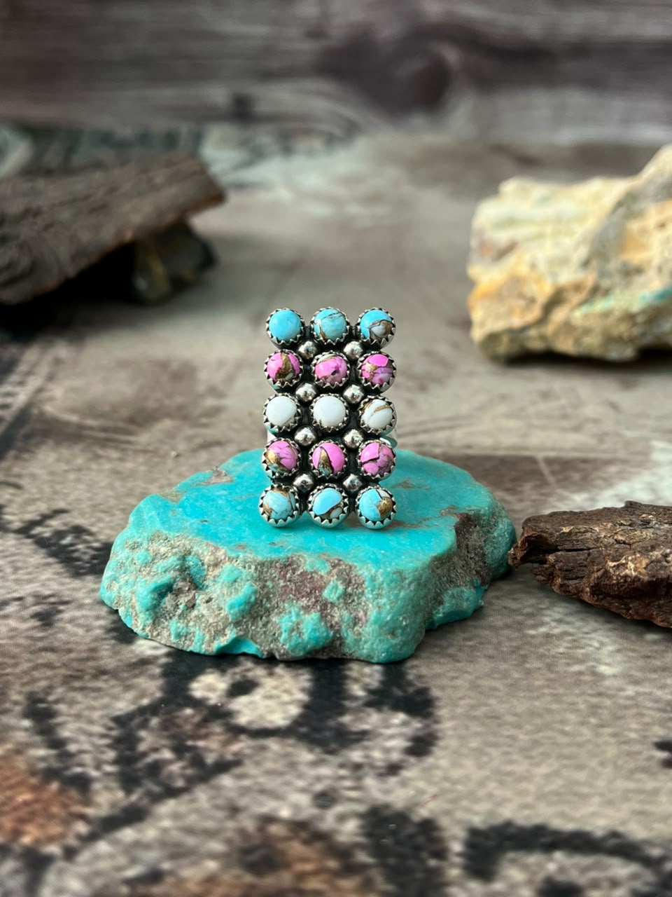 Handmade Sterling Silver Cotton Candy Bar Adjustable Ring Signed Nizhoni