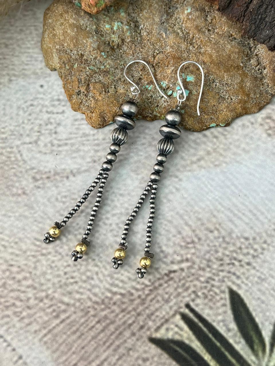 Handmade Sterling Silver with Golden Beads Earrings