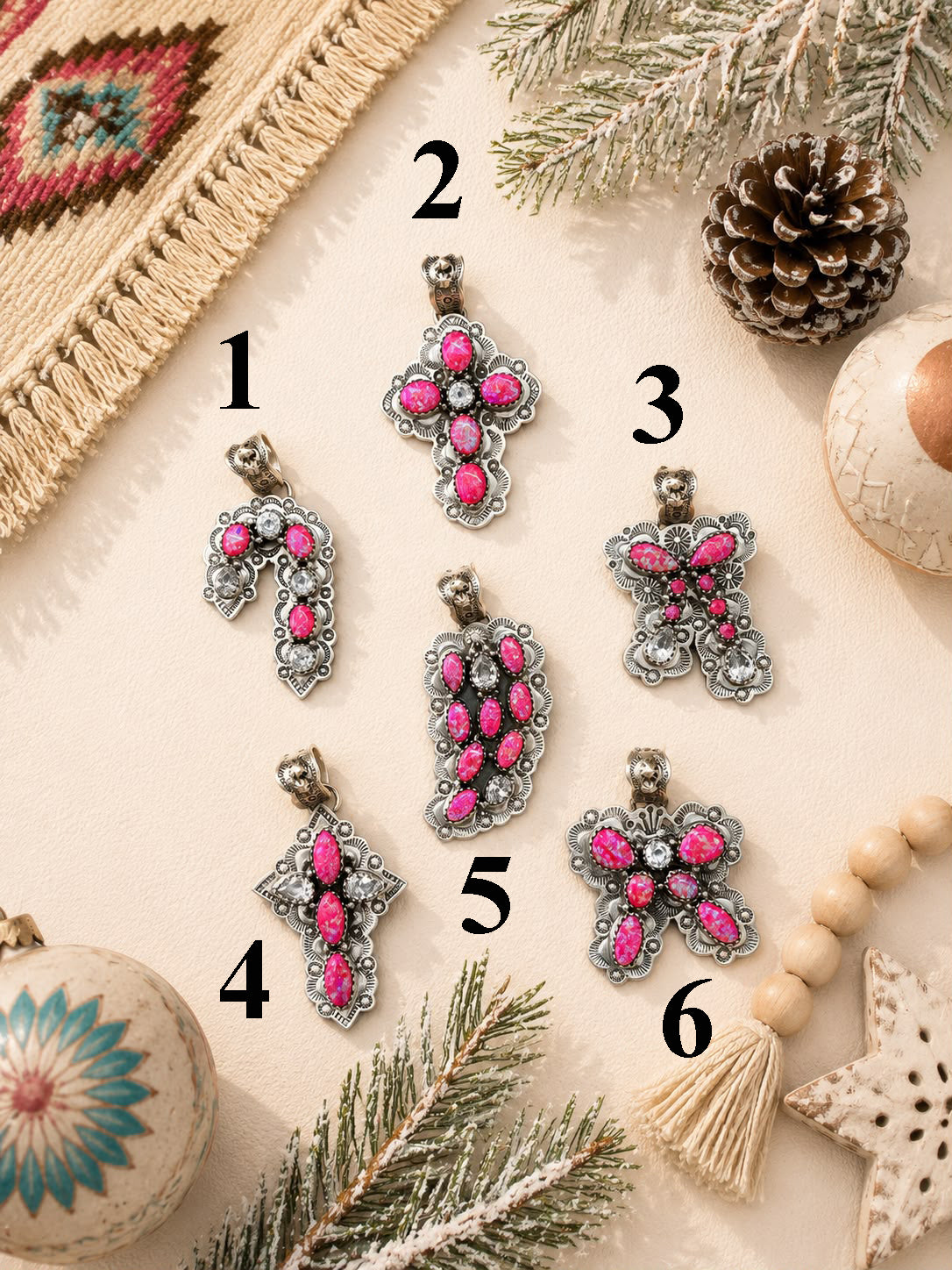 Handmade Sterling Silver Hot Pink with Cubic Zirconia Christmas Ornaments Collection: Pendant Signed Nizhoni (7)